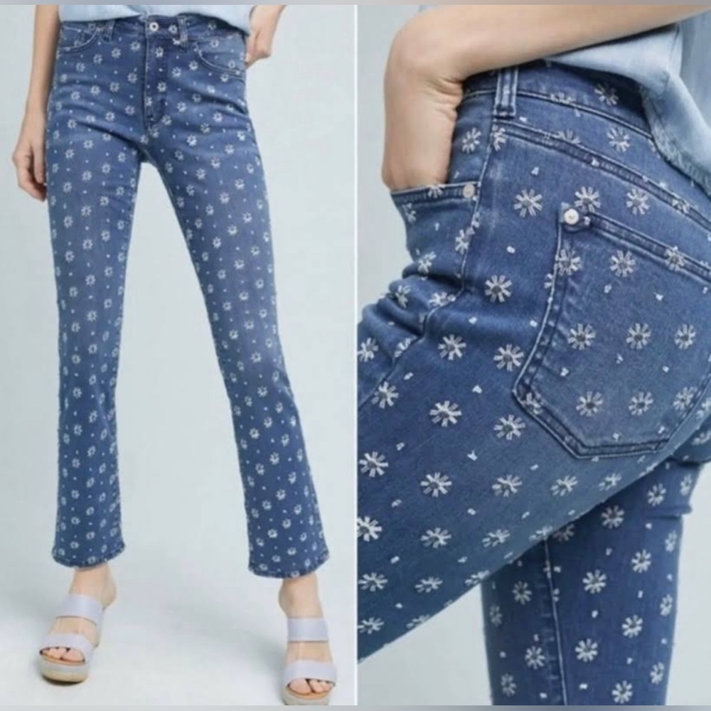 Anthropologie Pilcro and the Letterpress Jeans w/ embroidered flowers
